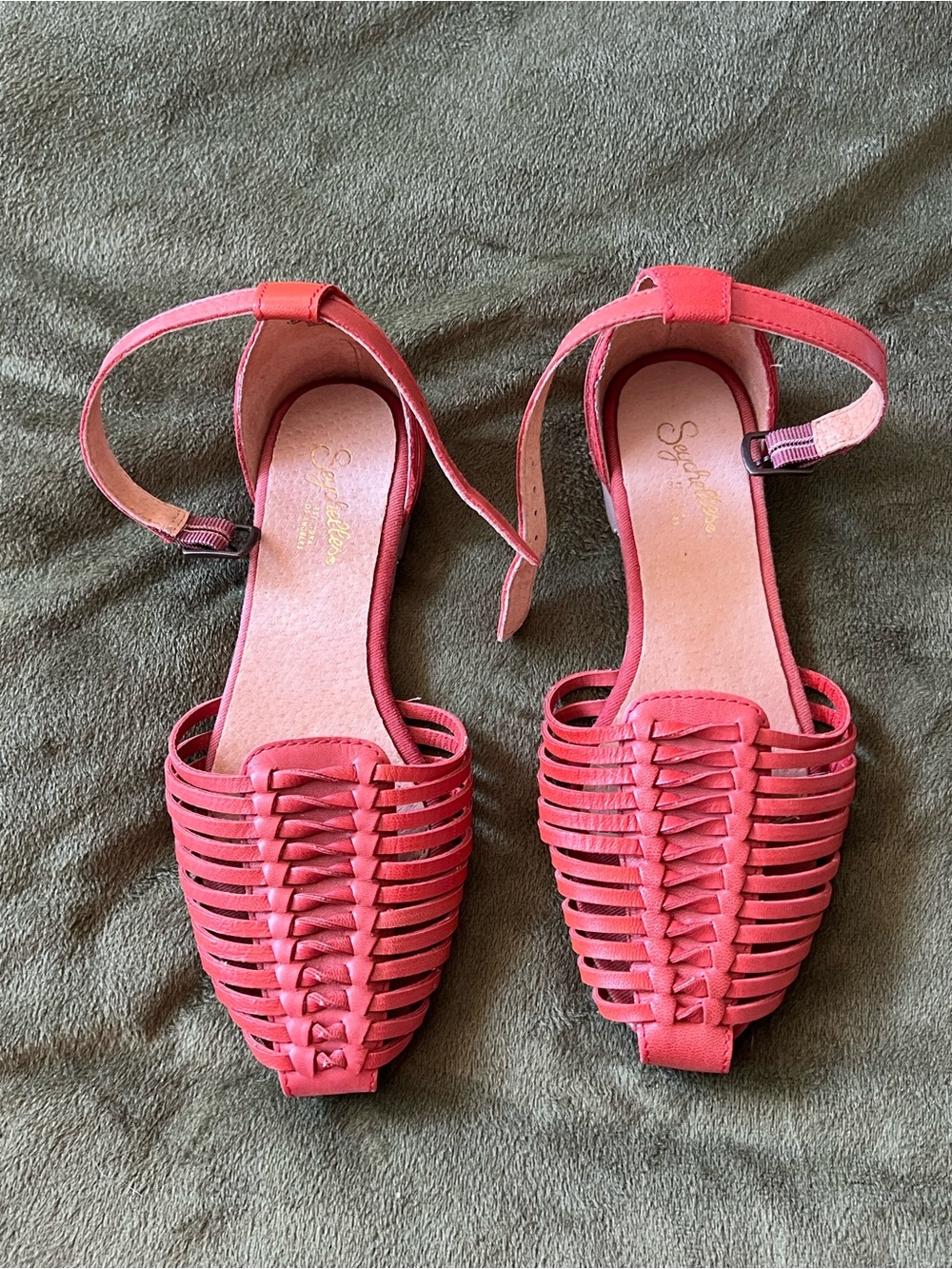 Seychelles Coral Pink Woven Ankle-Strap Sandals
